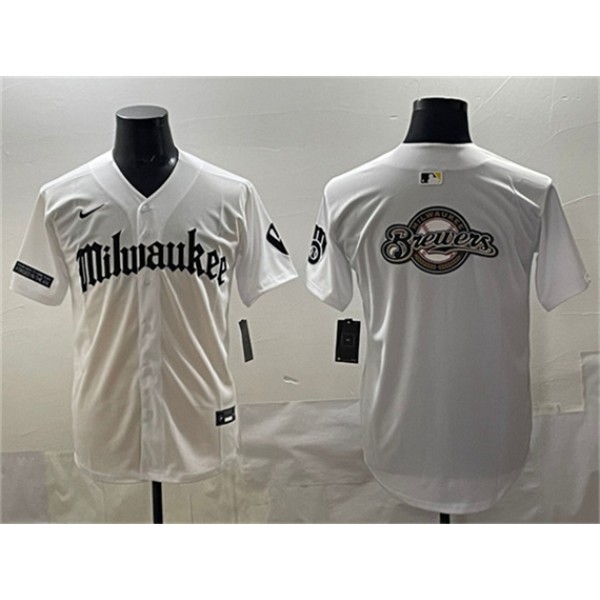 Milwaukee Brewers Team Big Logo White 'Gothic 414 Shadows Edition' Vapor Premier Limited Stitched Jersey