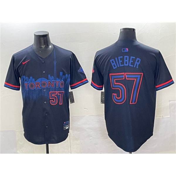 Toronto Blue Jays #57 Shane Bieber Navy 2024 City Connect Limited Stitched Jersey