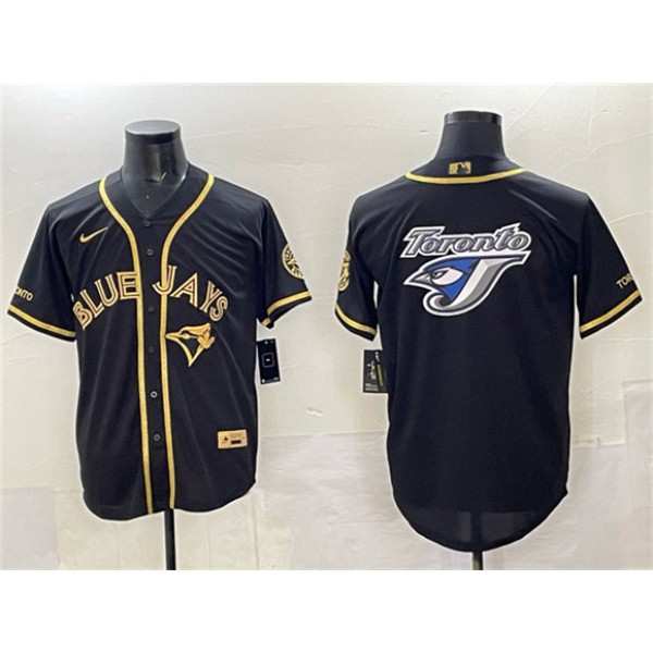 Toronto Blue Jays Team Big Logo Black Gold Cool Base Stitched Jersey