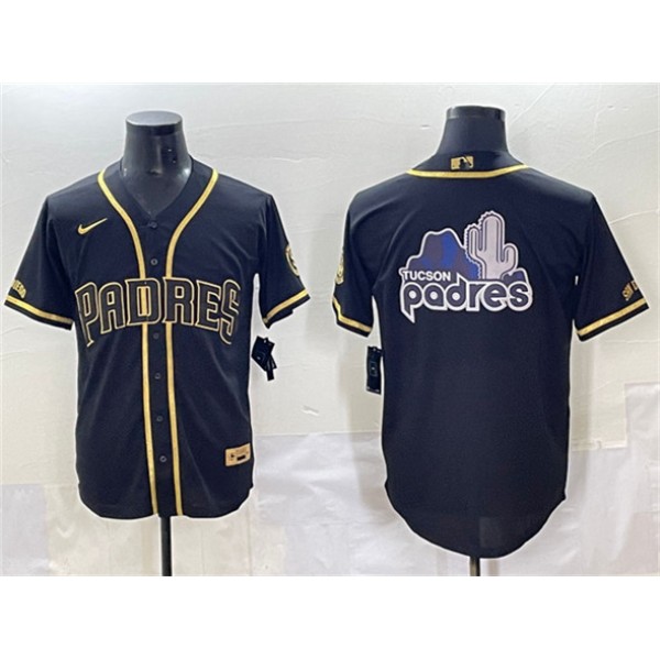 San Diego Padres Team Big Logo Black Gold Stitched Jersey