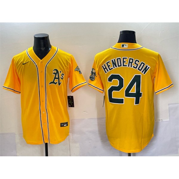Oakland Athletics #24 Rickey Henderson Yellow With Patch Stitched Jersey