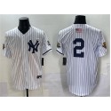 New York Yankees #2 Derek Jeter White Strip World Series Limited Stitched Jersey