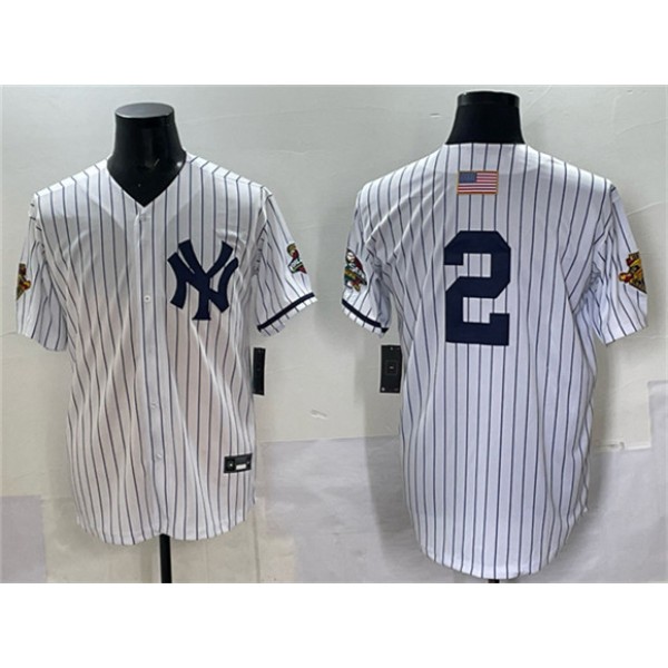 New York Yankees #2 Derek Jeter White Strip World Series Limited Stitched Jersey