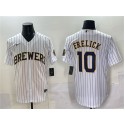 Milwaukee Brewers #10 Sal Frelick White Pinstripe 2025 With Patch Stitched Jersey