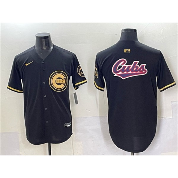 Chicago Cubs Team Big Logo Black Gold Limited Stitched Jersey