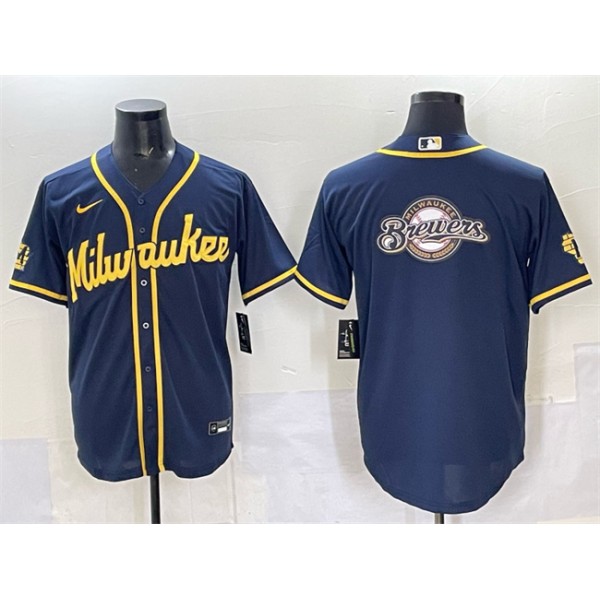 Milwaukee Brewers Team Big Logo Navy 2025 With Patch Stitched Jersey