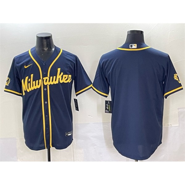 Milwaukee Brewers Blank Navy 2025 With Patch Stitched Jersey