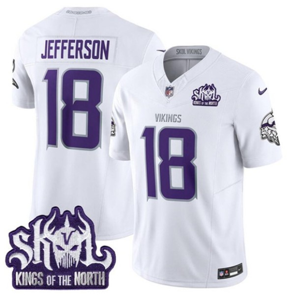Minnesota Vikings #18 Justin Jefferson White 2025 F.U.S.E. Winter Warrior Skol Patch Vapor Limited Football Stitched Jersey