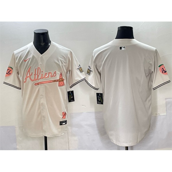 Atlanta Braves Blank Cream 2024 Atliens Peach With Outkast Patch Vapor Limited Stitched Jersey