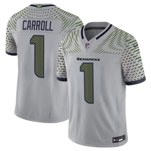 Seattle Seahawks #1 Pete Carroll Gray 2025 F.U.S.E. “Rivalries” Vapor Untouchable Limited Football Stitched Jersey