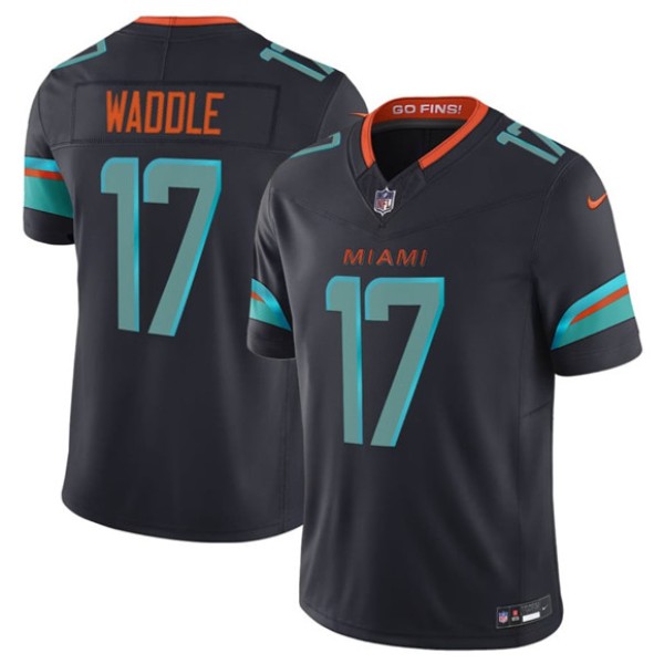 Miami Dolphins #17 Jaylen Waddle Black 2025 F.U.S.E. “Rivalries” Vapor Limited Football Stitched Jersey
