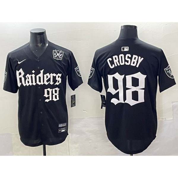 Las Vegas Raiders #98 Maxx Crosby Black 'Gothic Sin City Shadows Edition' With 65th Anniversary Patch Vapor Limited Stitched Jersey