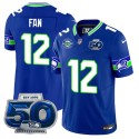 Seattle Seahawks #12 Fan Royal 2025 F.U.S.E 50th Season Patch Throwback Vapor Limited Football Stitched Jersey
