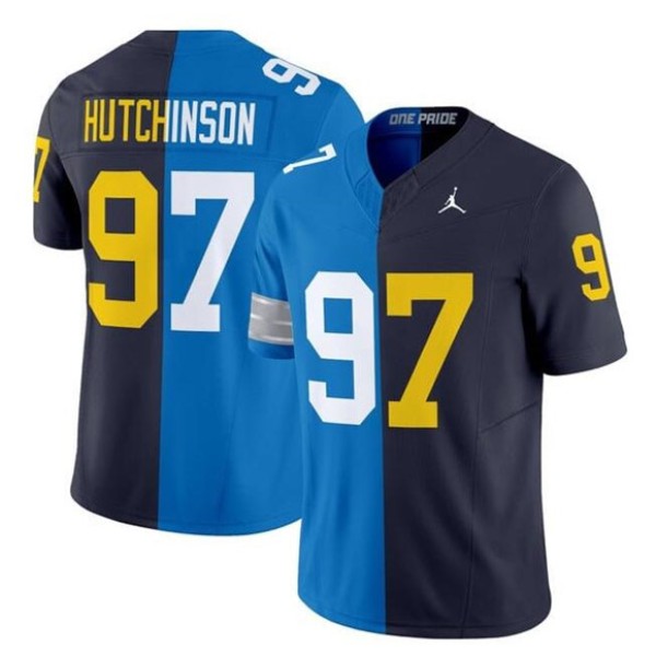 Detroit Lions #97 Aidan Hutchinson Blue Navy Split F.U.S.E. Vapor Limited Football Stitched Jersey
