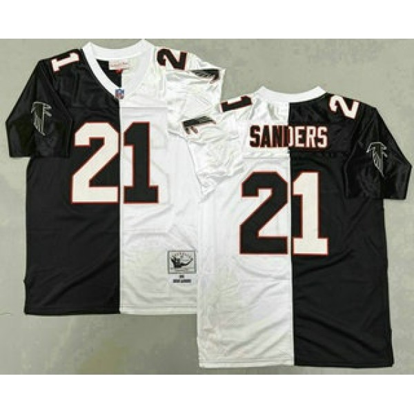 Atlanta Falcons #21 Deion Sanders Black White Split 1992 Throwback Jersey