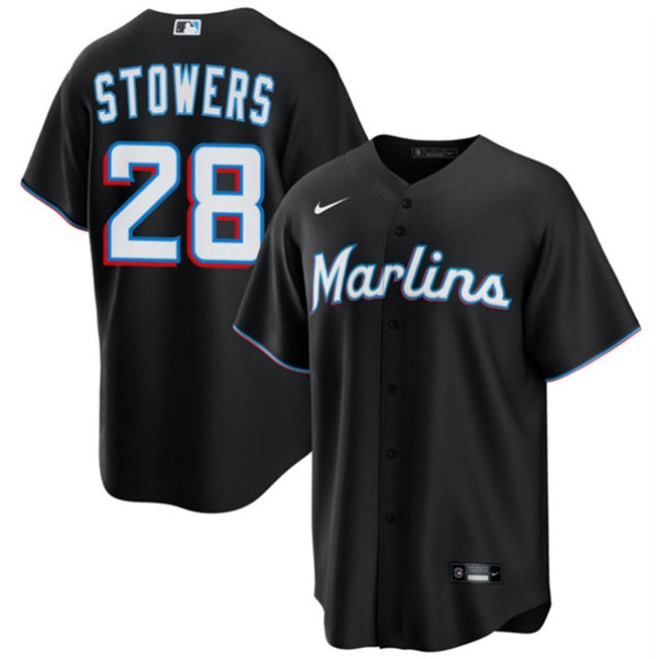 Miami Marlins #28 Kyle Stowers Black Cool Base Stitched Jersey