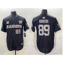 Las Vegas Raiders #89 Brock Bowers Black With Nevada Silver Stat Patch And 65th Anniversary Patch 3-Star C Patch Stitched Jersey