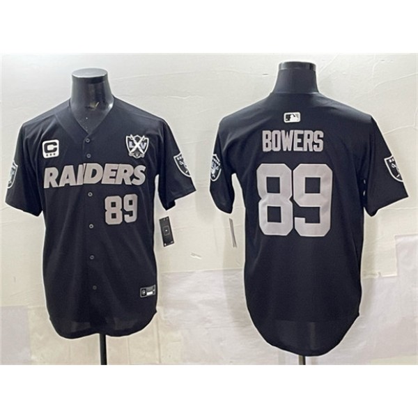 Las Vegas Raiders #89 Brock Bowers Black With Nevada Silver Stat Patch And 65th Anniversary Patch 3-Star C Patch Stitched Jersey