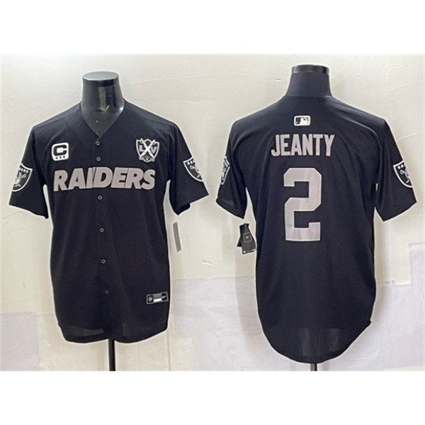 Las Vegas Raiders #2 Ashton Jeanty Black With Nevada Silver Stat Patch And 65th Anniversary Patch 3-Star C Patch Stitched Jersey