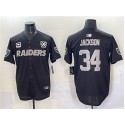 Las Vegas Raiders #34 Bo Jackson Black With Nevada Silver Stat Patch And 65th Anniversary Patch 3-Star C Patch Stitched Jersey