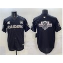 Las Vegas Raiders Team Big Logo Black With Nevada Silver Stat Patch And 65th Anniversary Patch 3-Star C Patch Stitched Jersey