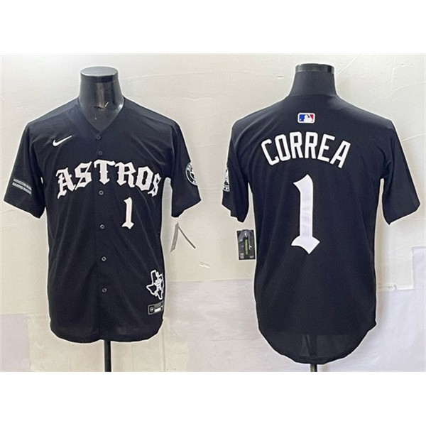 Houston Astros #1 Carlos Correa Black Gothic 'Houston Born Barrio Raised' Limited Stitched Jersey