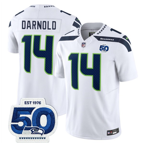 Seattle Seahawks #14 Sam Darnold White 2025 F.U.S.E. 50th Anniversary Patch Vapor Limited Football Stitched Jersey