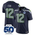 Seattle Seahawks #12 Fan Navy 2025 F.U.S.E. 50th Anniversary Patch Vapor Limited Football Stitched Jersey