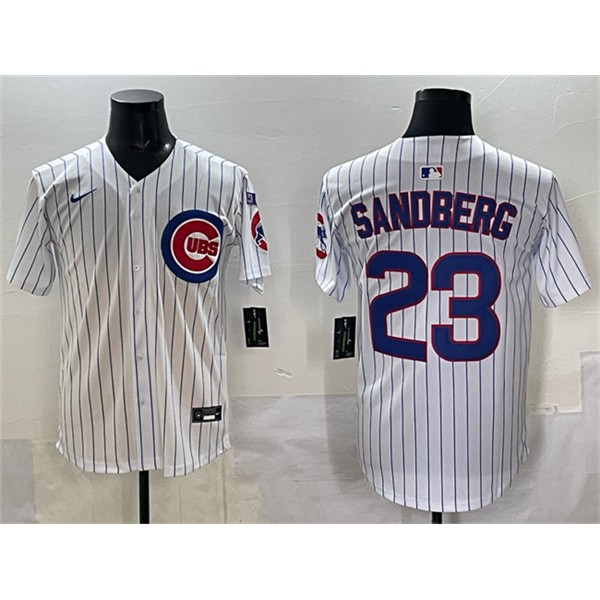Chicago Cubs #23 Ryne Sandberg White Pinstripe 'Ryne Sandberg Tribute' Vapor Limited V3 Stitched Jersey