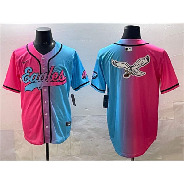 Philadelphia Eagles Team Big Logo Pink Blue Limited Stitched Jersey