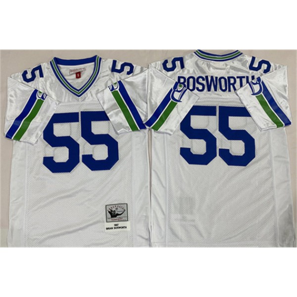 Seattle Seahawks #55 Brian Bosworth White Throwback Football Stitched Jersey