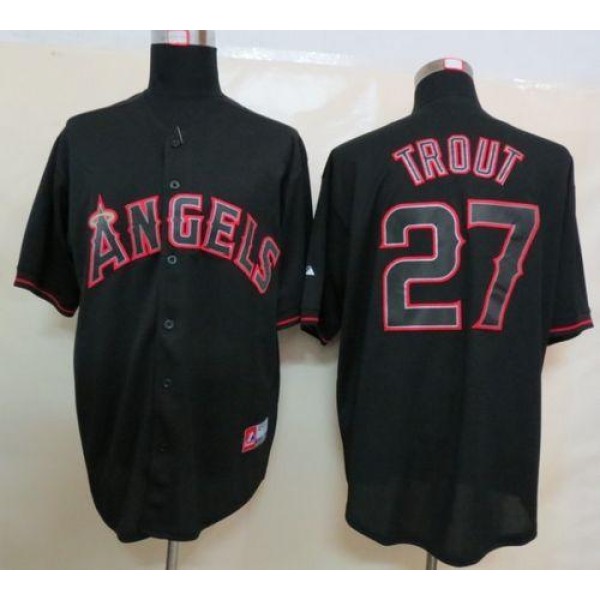 Angels Of Anaheim #27 Mike Trout Black Fashion Stitched Jersey