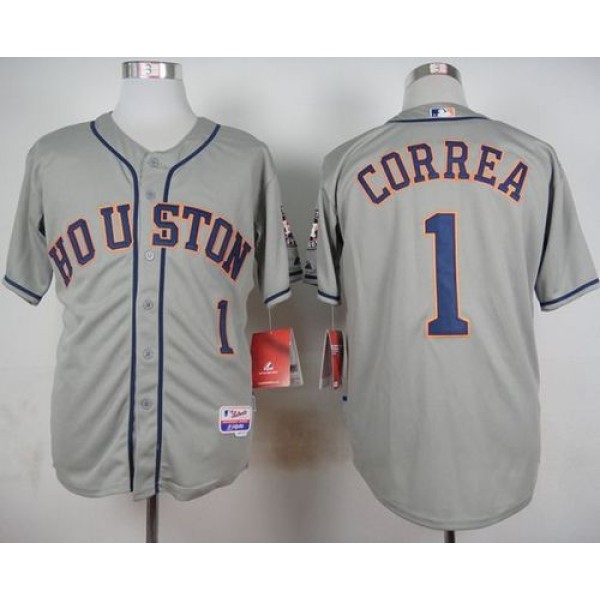 Astros #1 Carlos Correa Grey Cool Base Stitched Jersey