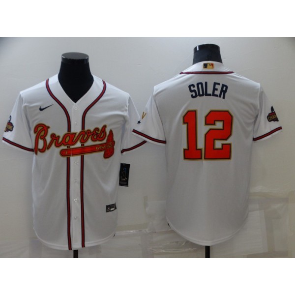 Atlanta Braves #12 Jorge Soler 2022 White Gold World Series Champions Program Cool Base Stitched Baseball Jersey