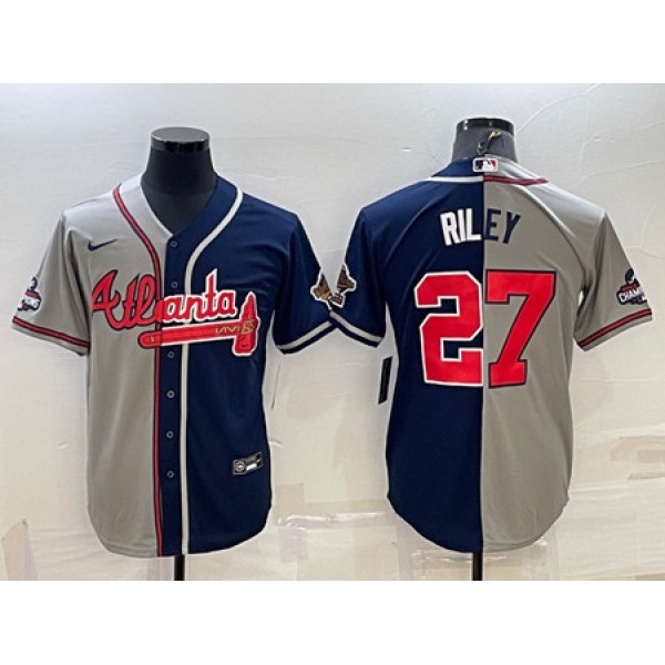 Atlanta Braves #27 Austin Riley Gray Navy Two Tone Split Cool Base Stitched Baseball Jersey