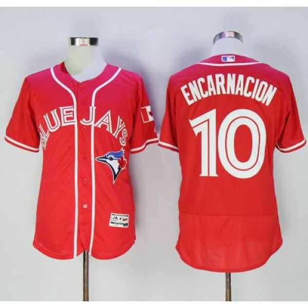 Blue Jays #10 Edwin Encarnacion Red Flexbase Authentic Collection Canada Day Stitched Jersey