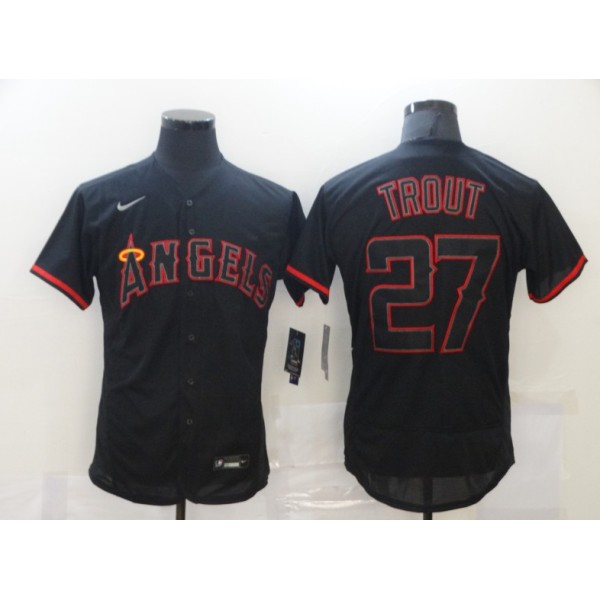 Los Angeles Angels #27 Mike Trout Black Flex Base Stitched Jersey