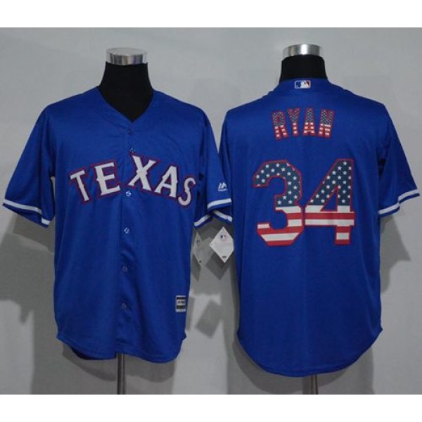 Rangers #34 Nolan Ryan Blue USA Flag Fashion Stitched Jersey