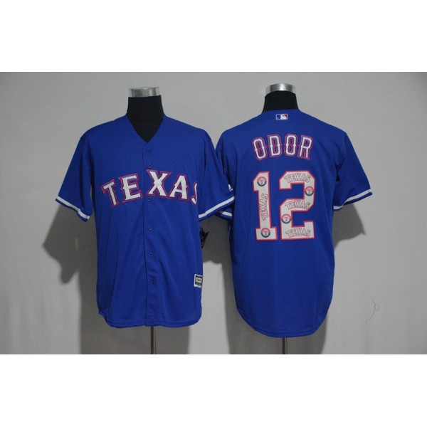 Texas Rangers #12 Rougned Odor Blue Team Logo Print Cool Base Stitched Jersey