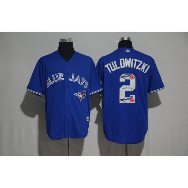 Toronto Blue Jays #2 Troy Tulowitzki Blue Team Logo Print Cool Base Stitched Jersey
