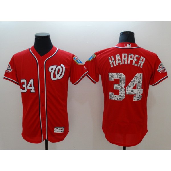 Washington Nationals #34 Bryce Harper Red 2018 Spring Training Flexbase Stitched Jersey