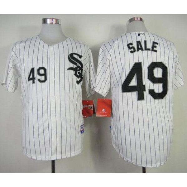 White Sox #49 Chris Sale White With Black Strip Stitched Jersey