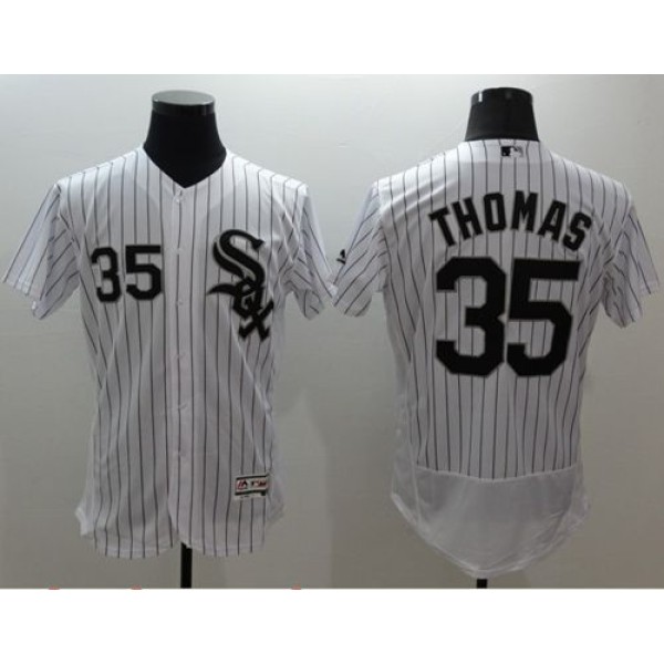 White Sox #35 Frank Thomas White(Black Strip) Flexbase Authentic Collection Stitched Jersey