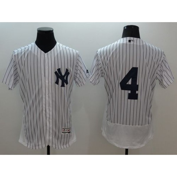 Yankees #4 Lou Gehrig White Strip Flexbase Authentic Collection Stitched Jersey