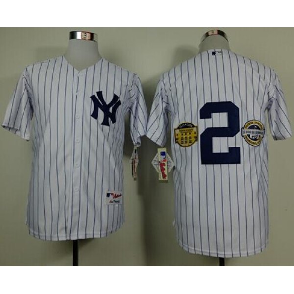 Yankees #2 Derek Jeter White W Commemorative Final Season Inaugural Season Retirement Patch Stitched Jersey