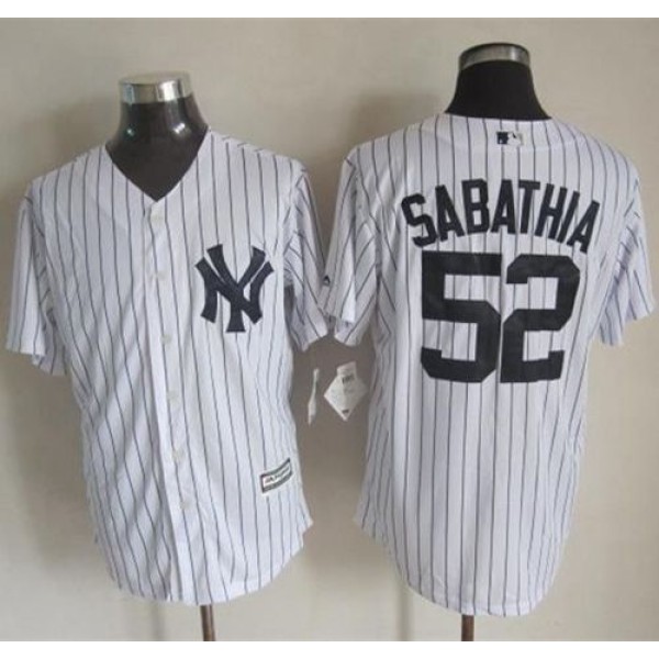 Yankees #52 C.C. Sabathia White Strip New Cool Base Stitched Jersey