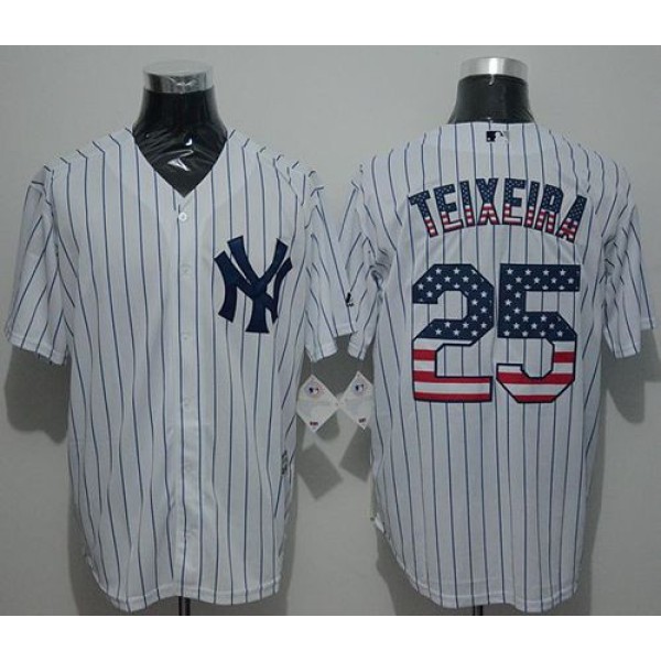 Yankees #25 Mark Teixeira White Strip USA Flag Fashion Stitched Jersey