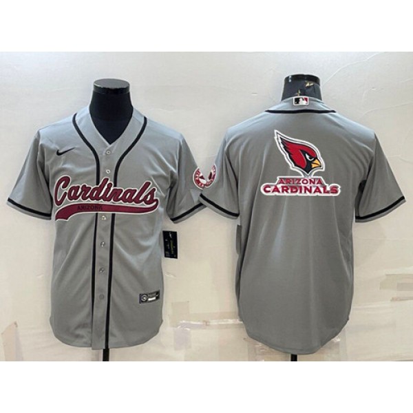 Arizona Cardinals Grey Team Big Logo With Patch Cool Base Stitched Baseball Jersey