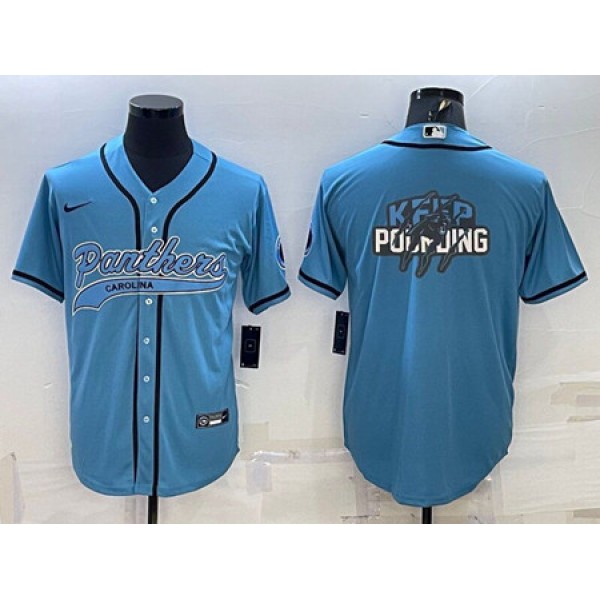 Carolina Panthers Blue Team Big Logo With Patch Cool Base Stitched Baseball Jersey