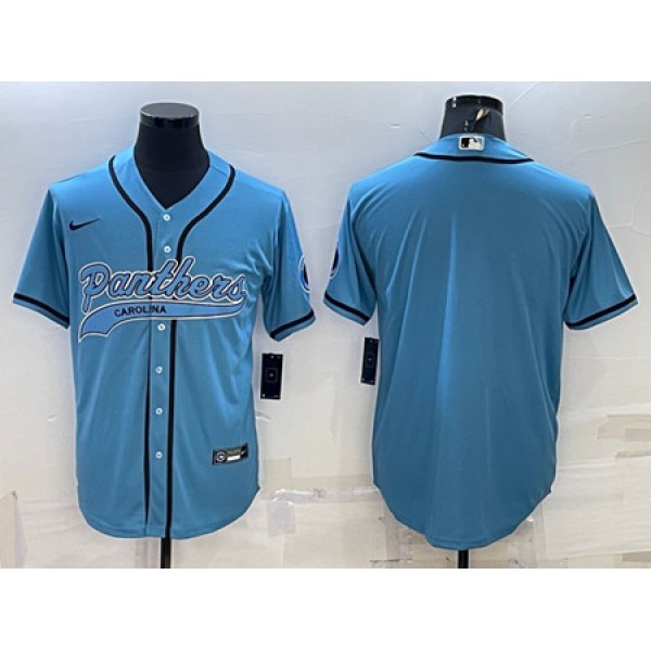 Carolina Panthers Blank Blue With Patch Cool Base Stitched Baseball Jersey